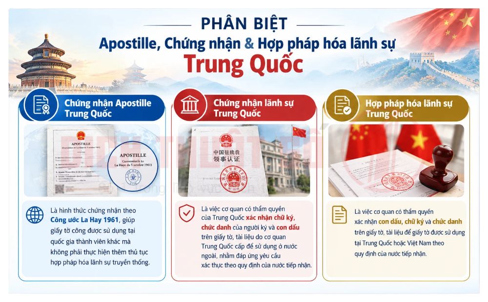 Phân biệt Apostille, Chứng nhận & Hợp pháp hóa lãnh sự Trung Quốc