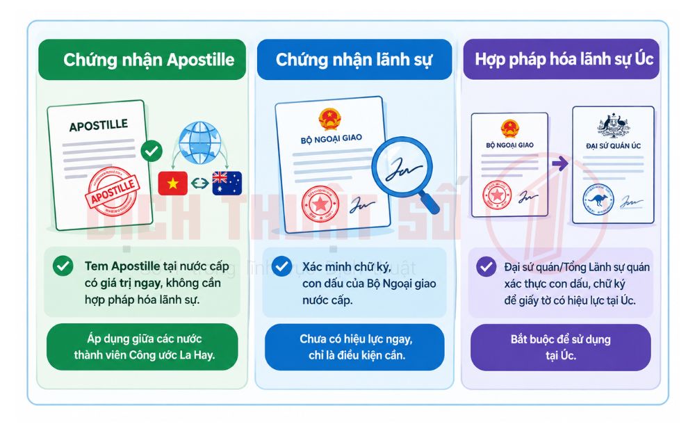 Phân biệt Apostille, chứng nhận & Hợp pháp hóa lãnh sự Úc (Australia)