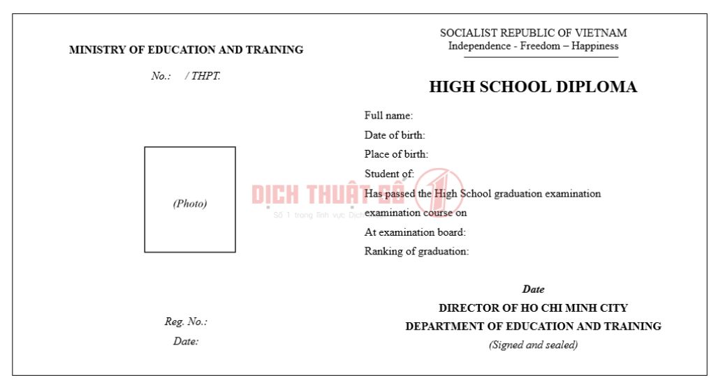 mẫu dịch bằng tốt nghiệp thpt bản ngang