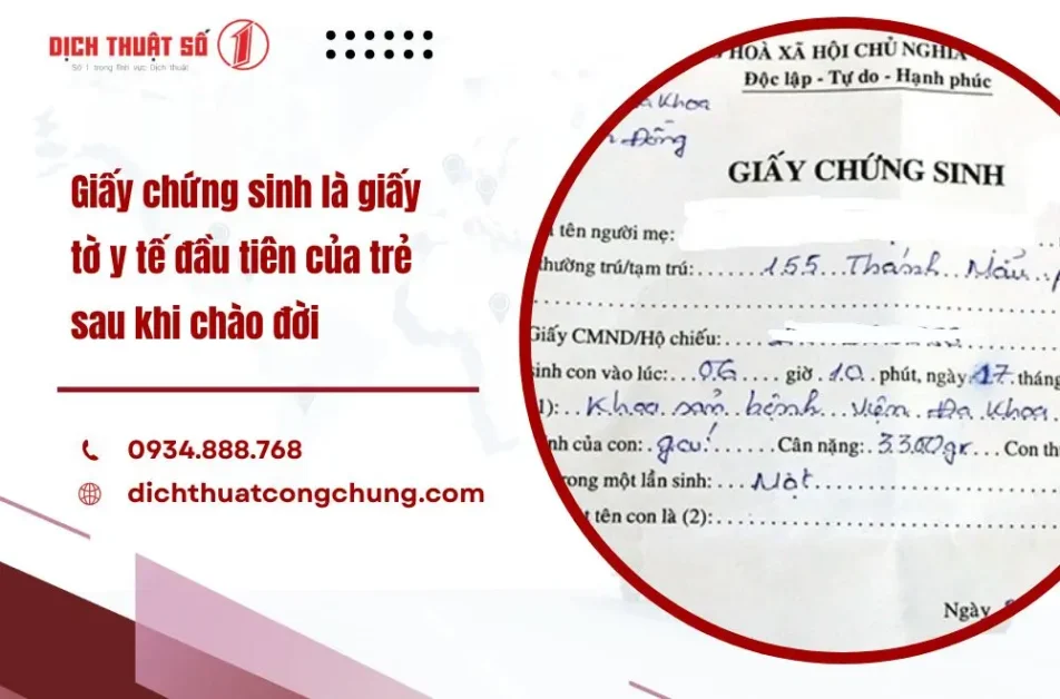 Giấy chứng sinh là văn bản do cơ sở y tế nơi trẻ được sinh ra cấp