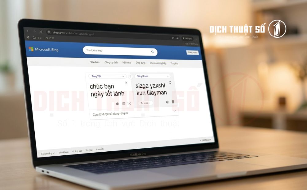 Microsoft Translator dịch từ Tiếng Việt sang Tiếng Uzbek