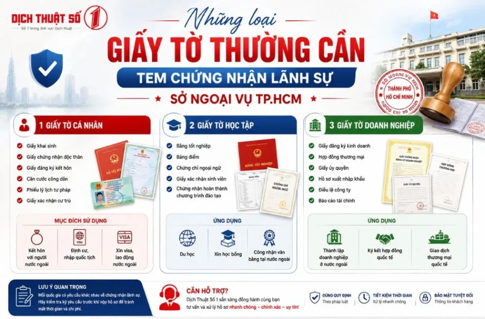 Những loại giấy tờ thường cần tem chứng nhận lãnh sự Sở Ngoại vụ TP.HCM