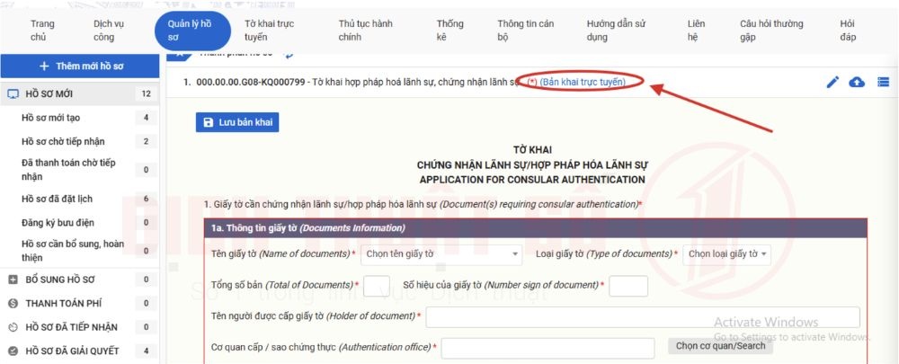 điền tờ khai đặt lịch hẹn hợp pháp hóa lãnh sự