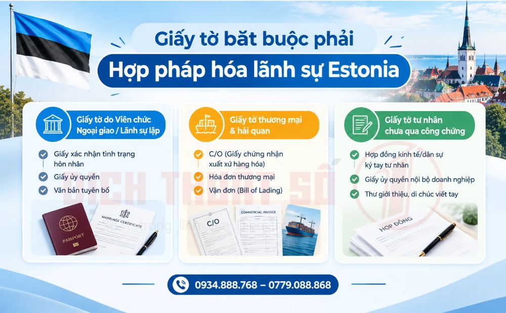 Giấy tờ nào bắt buộc phải hợp pháp hóa lãnh sự Estonia