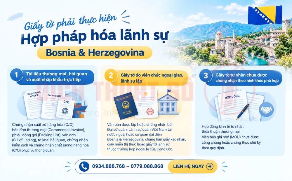 Giấy tờ nào bắt buộc thực hiện hợp pháp hóa lãnh sự Bosnia & Herzegovina