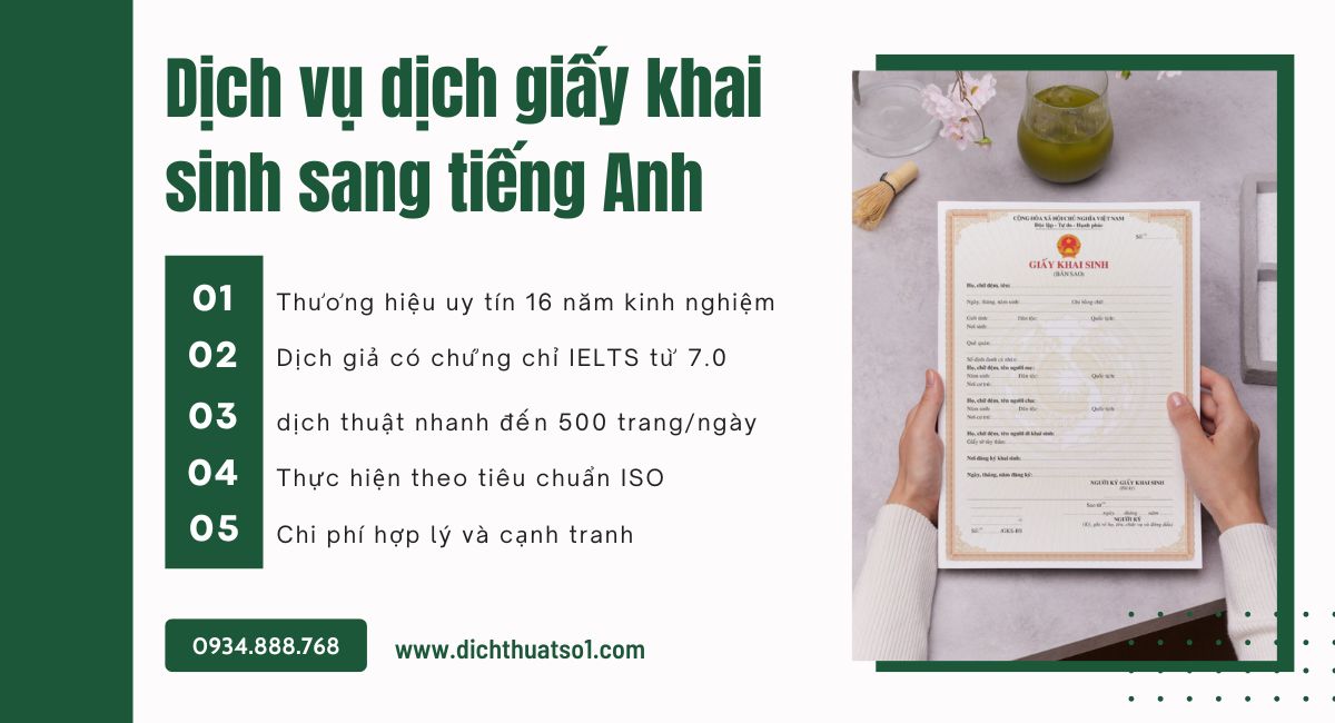 Dịch vụ dịch thuật tiếng Anh giấy khai sinh lấy nhanh